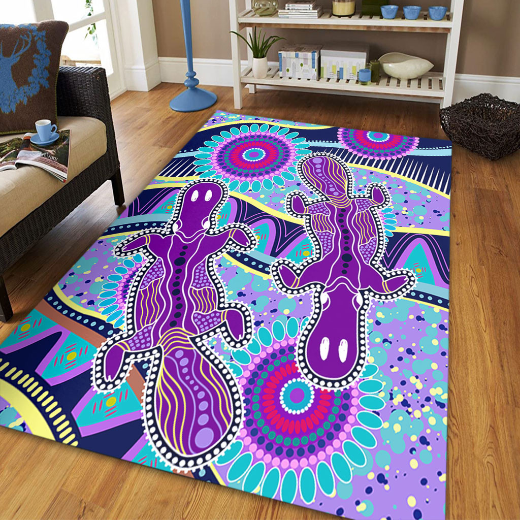 Australia Animals Platypus Aboriginal Area Rug Purple Platypus With