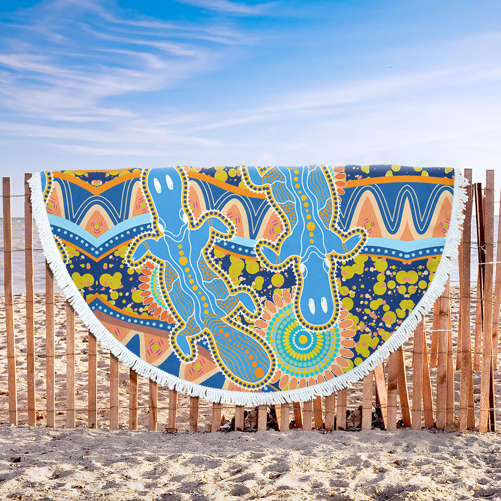 Australia Animals Platypus Aboriginal Beach Blanket - Blue Platypus ...