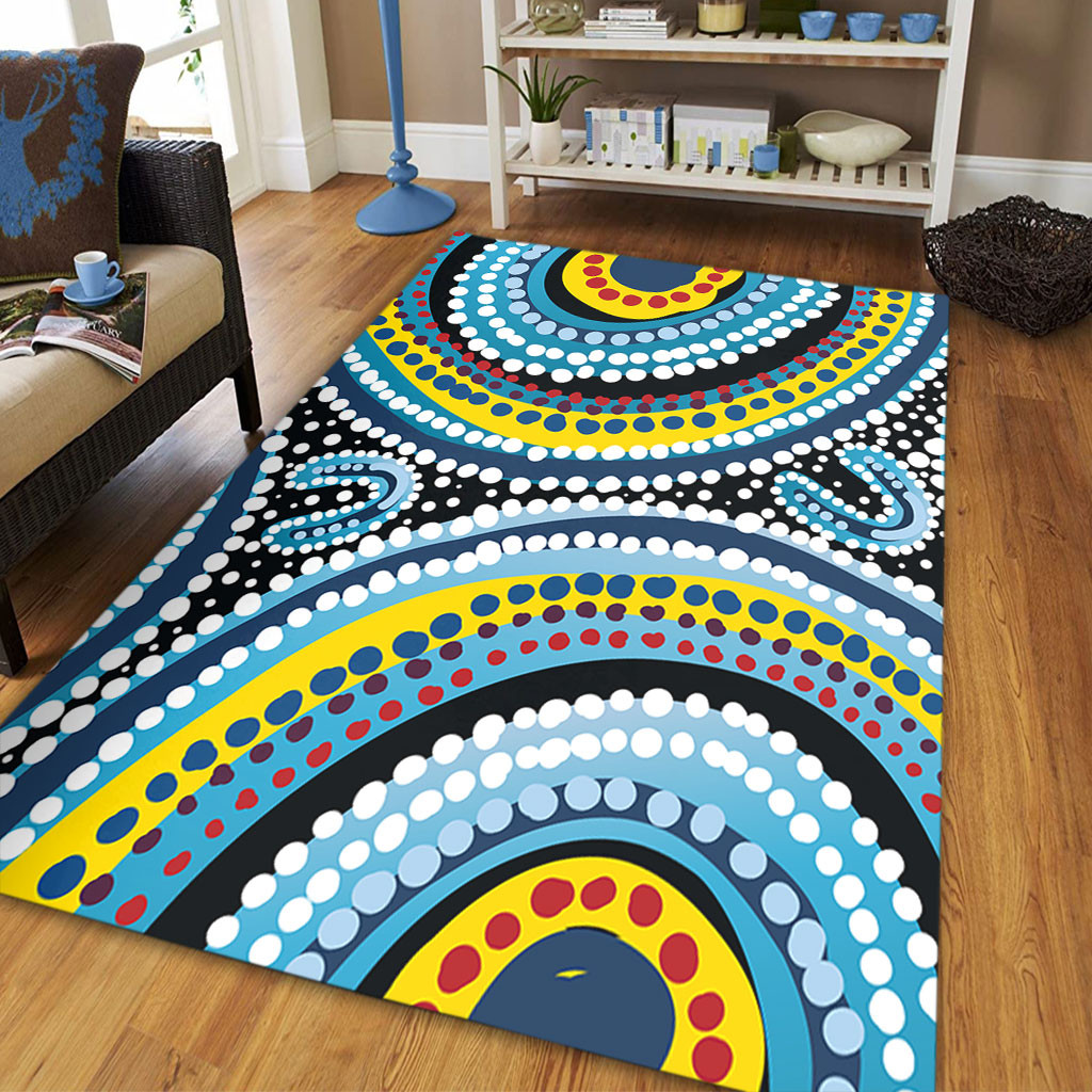 Australia Dot Painting Inspired Aboriginal Area Rug - Blue Aboriginal ...