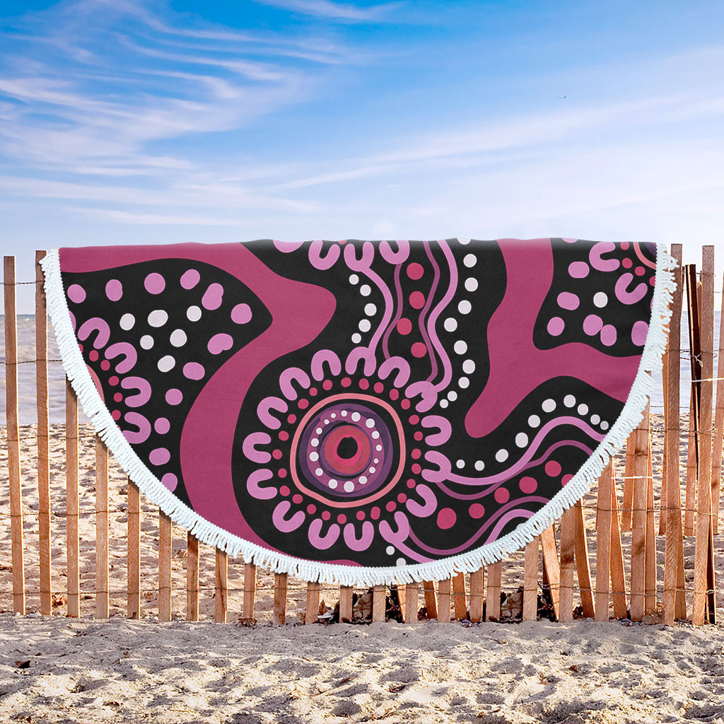 Australia Dot Painting Inspired Aboriginal Beach Blanket - Pink Flowers ...