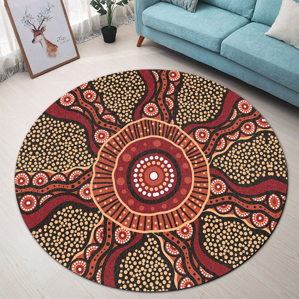 Australia Aboriginal Round Rug - Brown Aboriginal Style Dot Painting ...