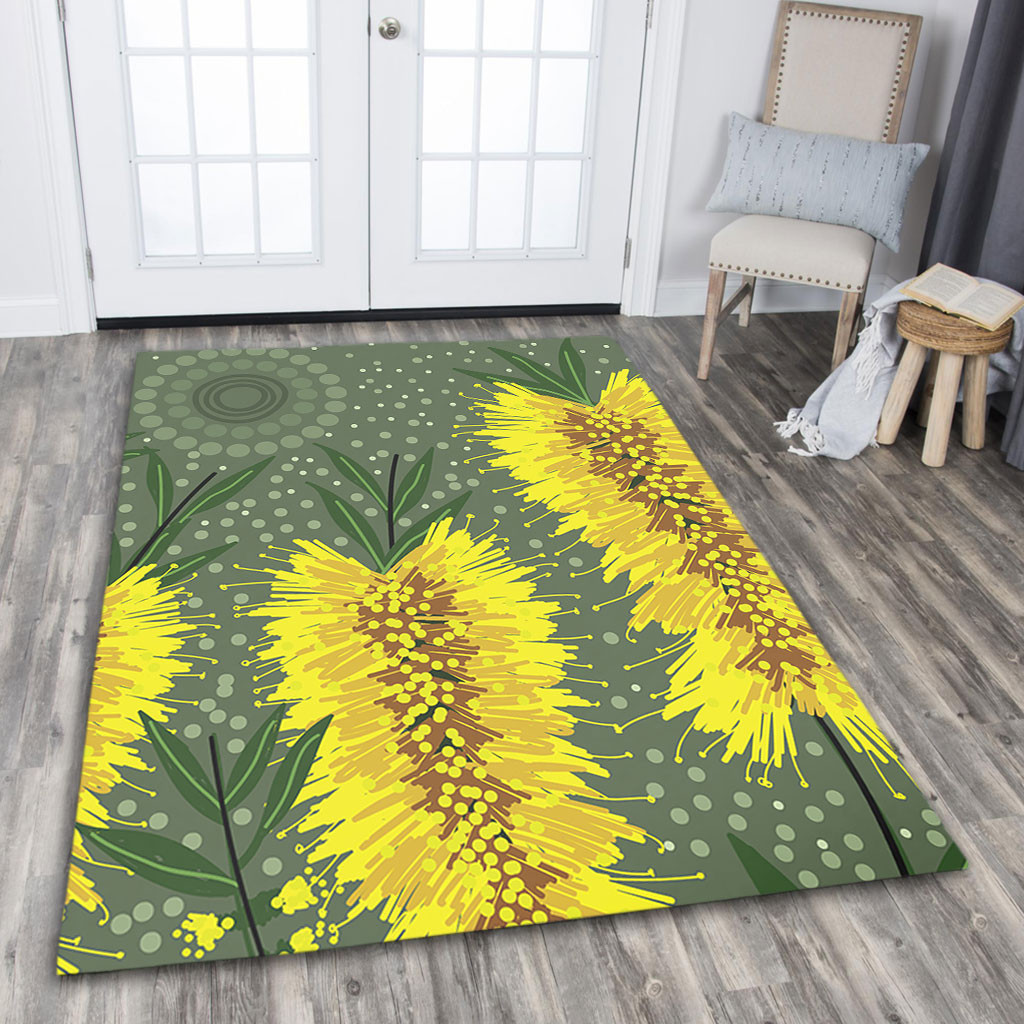 Australia Aboriginal Area Rug - Yellow Bottle Brush Flora In Aboriginal ...