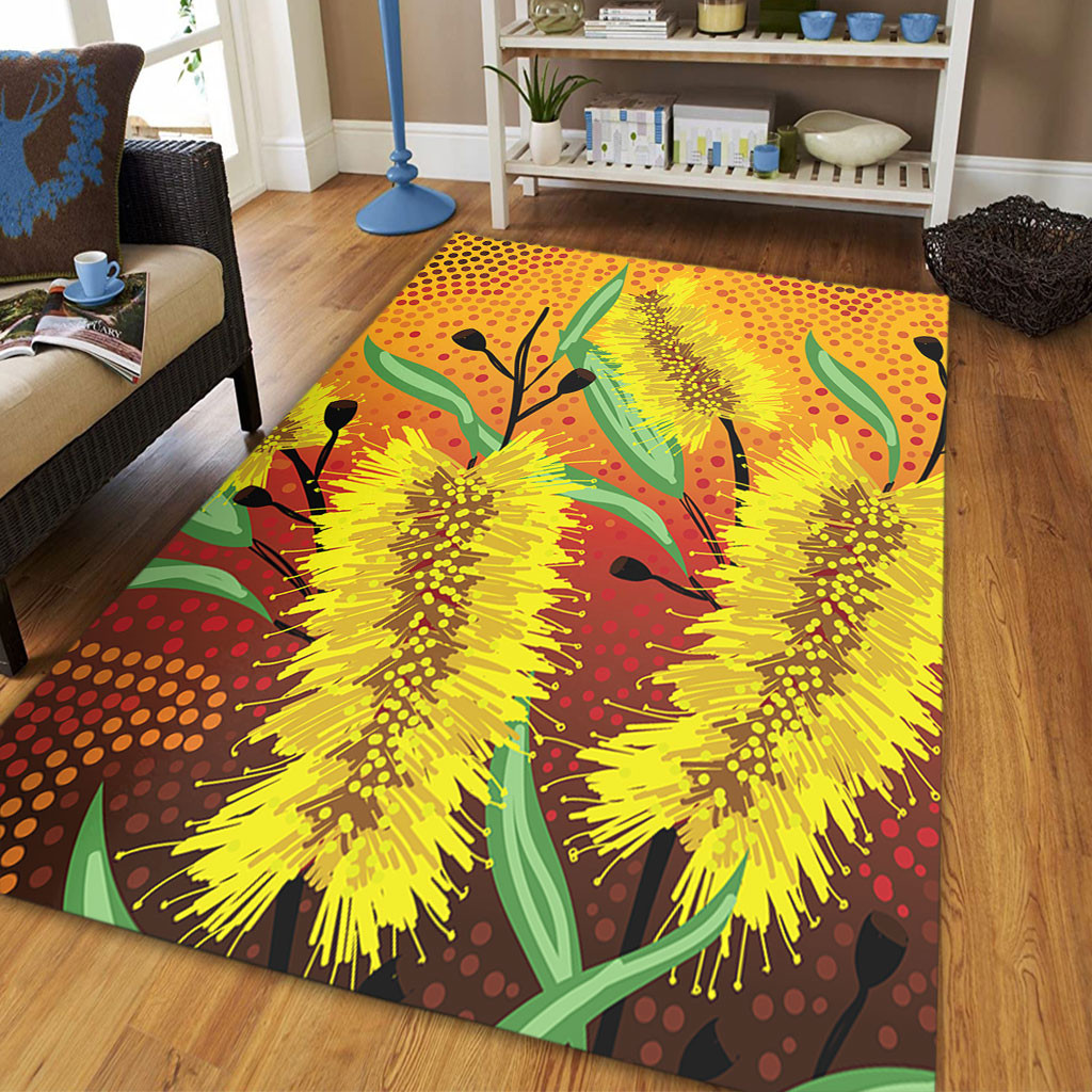 Australia Aboriginal Area Rug - Aboriginal Art Of Yellow Bottle Brush ...