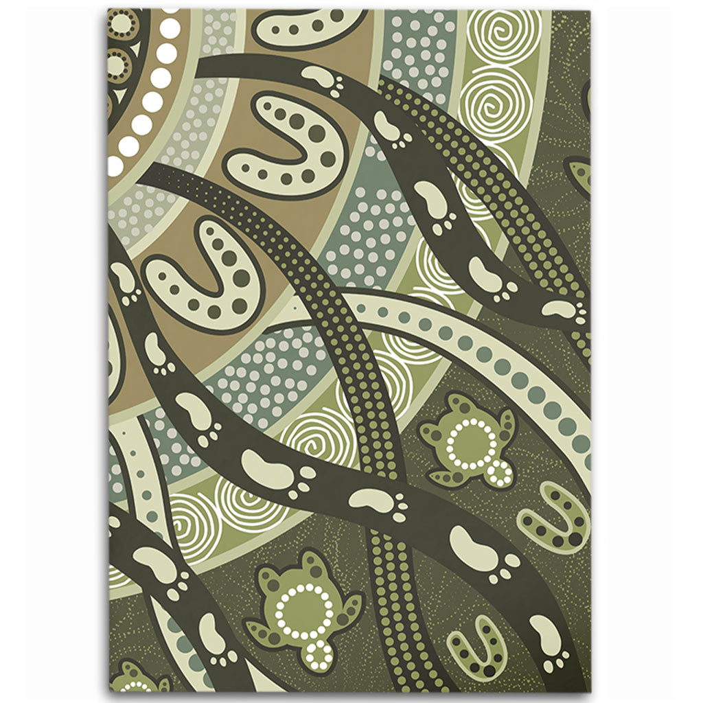 Australia Aboriginal Area Rug - Green Turtle Aboriginal Painting Area Rug