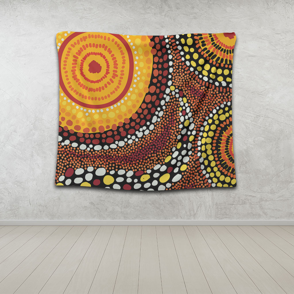 Australia Aboriginal Tapestry - Brown Aboriginal Style Dot Art Tapestry