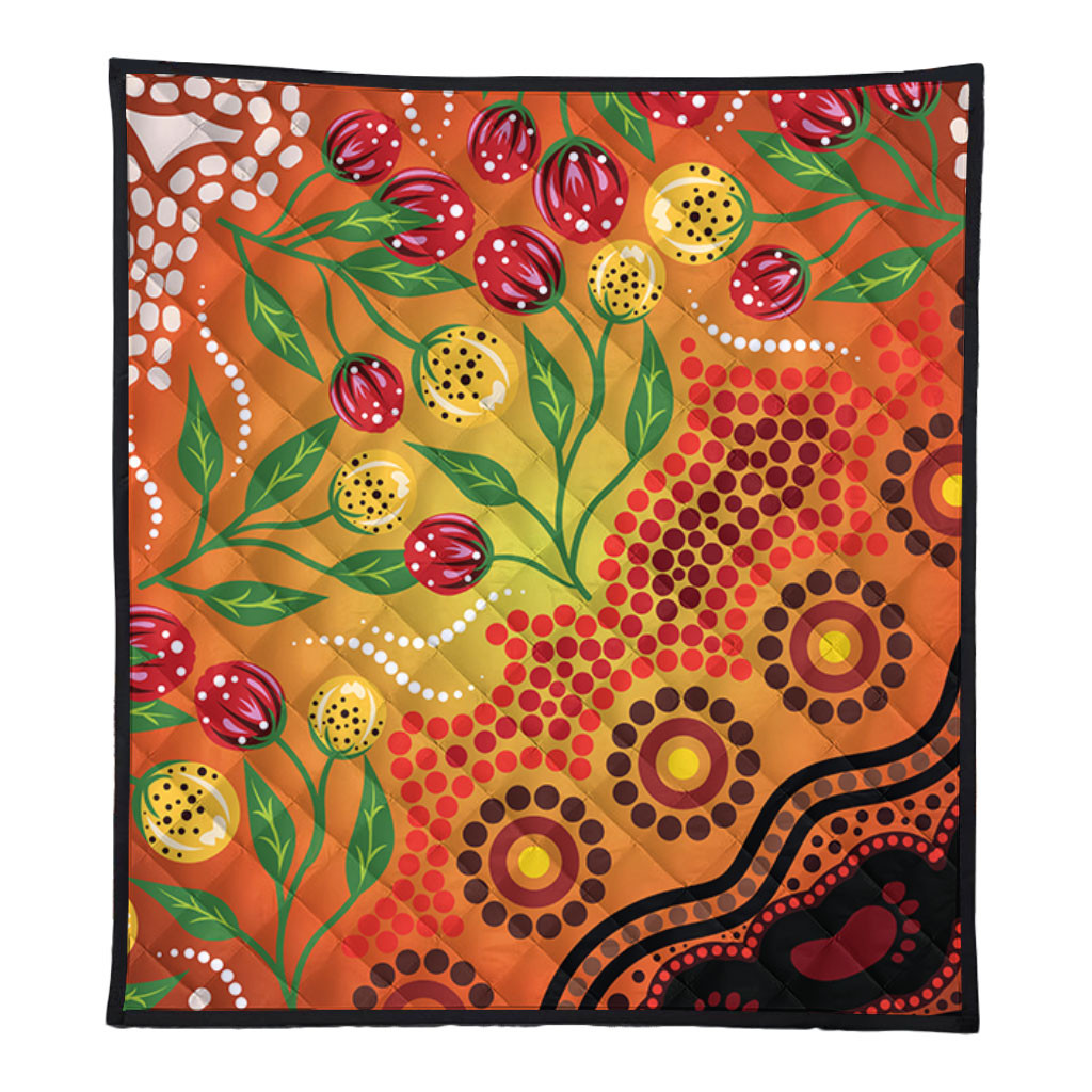 Australia Aboriginal Quilt - Aboriginal Dot Art With Bush Flowers Quilt