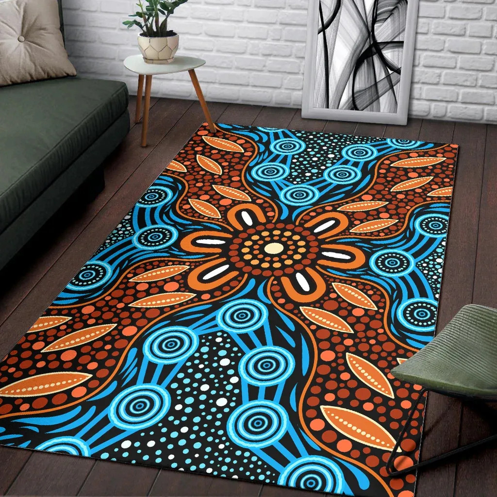 Australia Aboriginal Dot Art Area Rug - Indigenous River And Land Dot ...