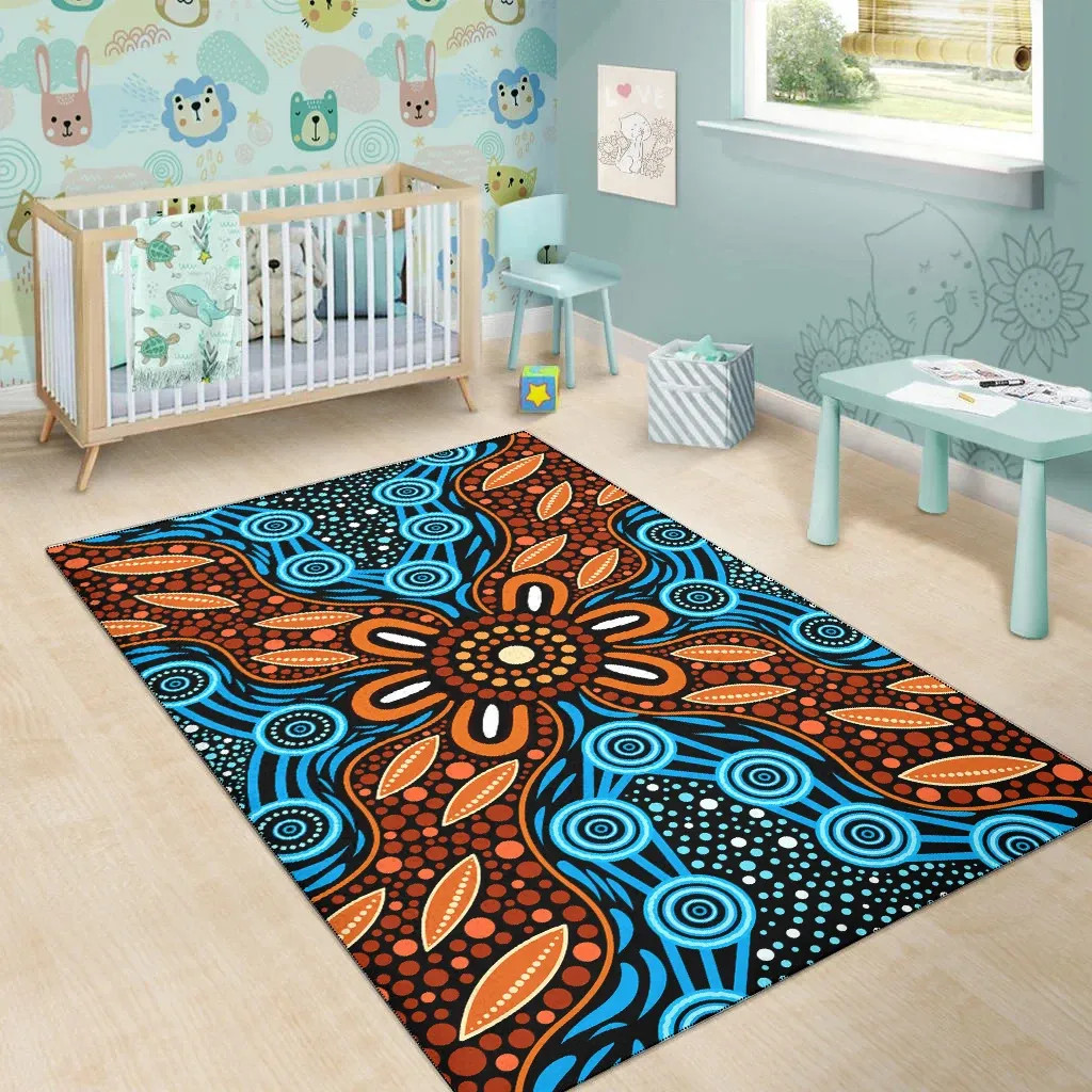 Australia Aboriginal Dot Art Area Rug - Indigenous River And Land Dot ...