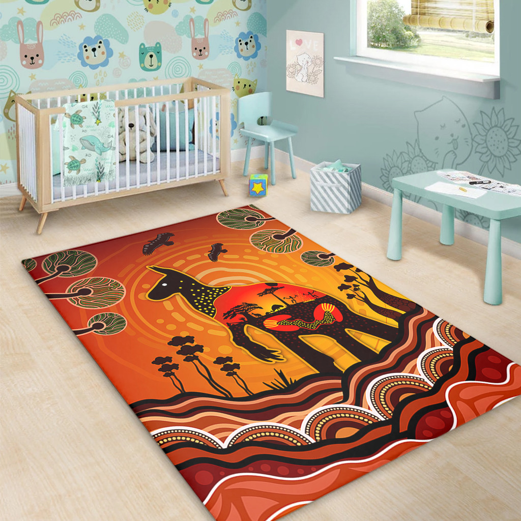 Australia Area Rug Aboriginal Indigenous Kangaroo With Dot Painting Pattern