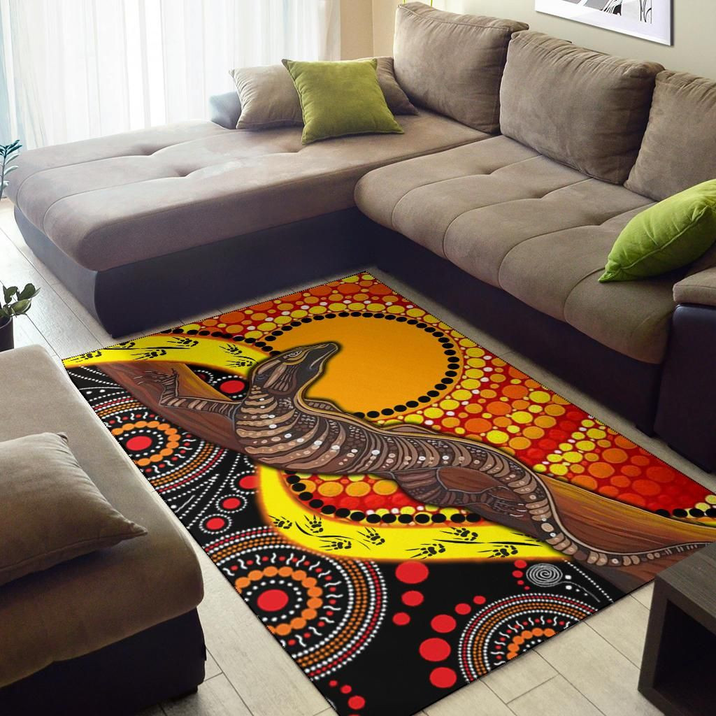Australia Area Rug - Australian Aboriginal Dot Painting Sun and Lizard