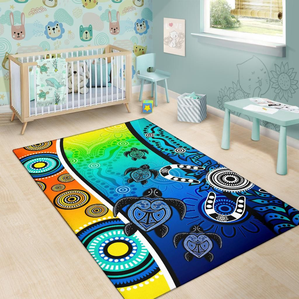 Australia Aboriginal Area Rug - Indigenous Turtle Dot Painting Art