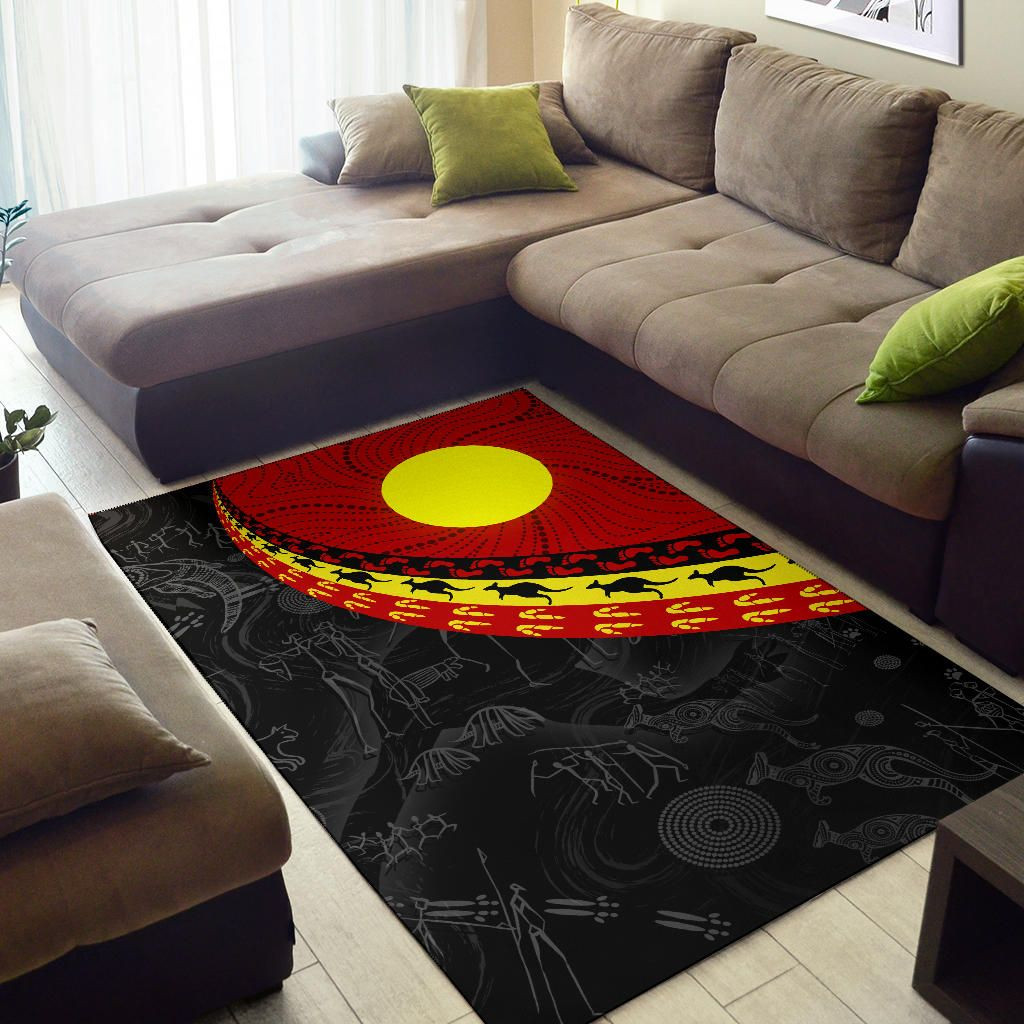 Australia Aboriginal Area Rug - Indigenous Flag Circle Dot Painting
