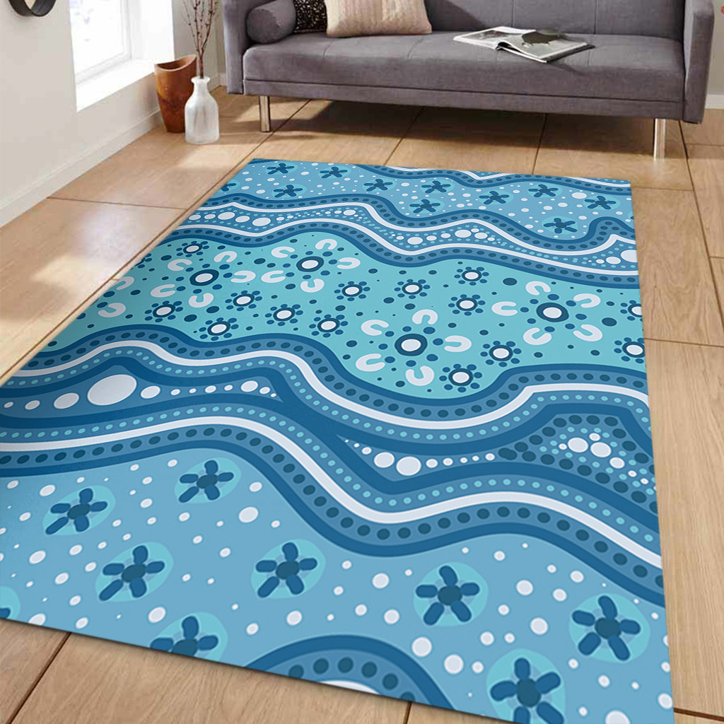 Australia Area Rug Traditional Aboriginal Dot Patterns Blue Background