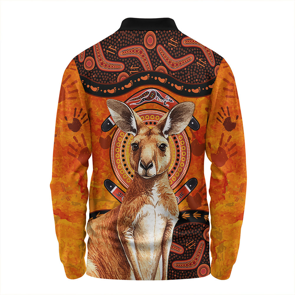 Indigenous Australian Aboriginal Long Sleeve Polo Shirt Kangaroo Spirit