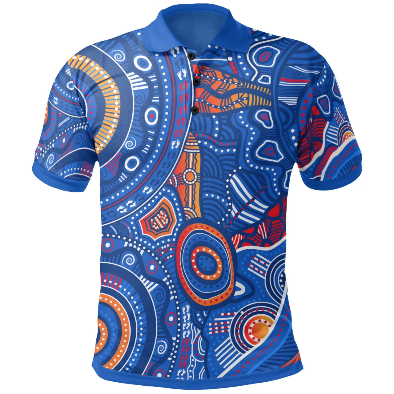 Australia Aboriginal Polo Shirt - Indigenous Footprint Patterns Blue Color