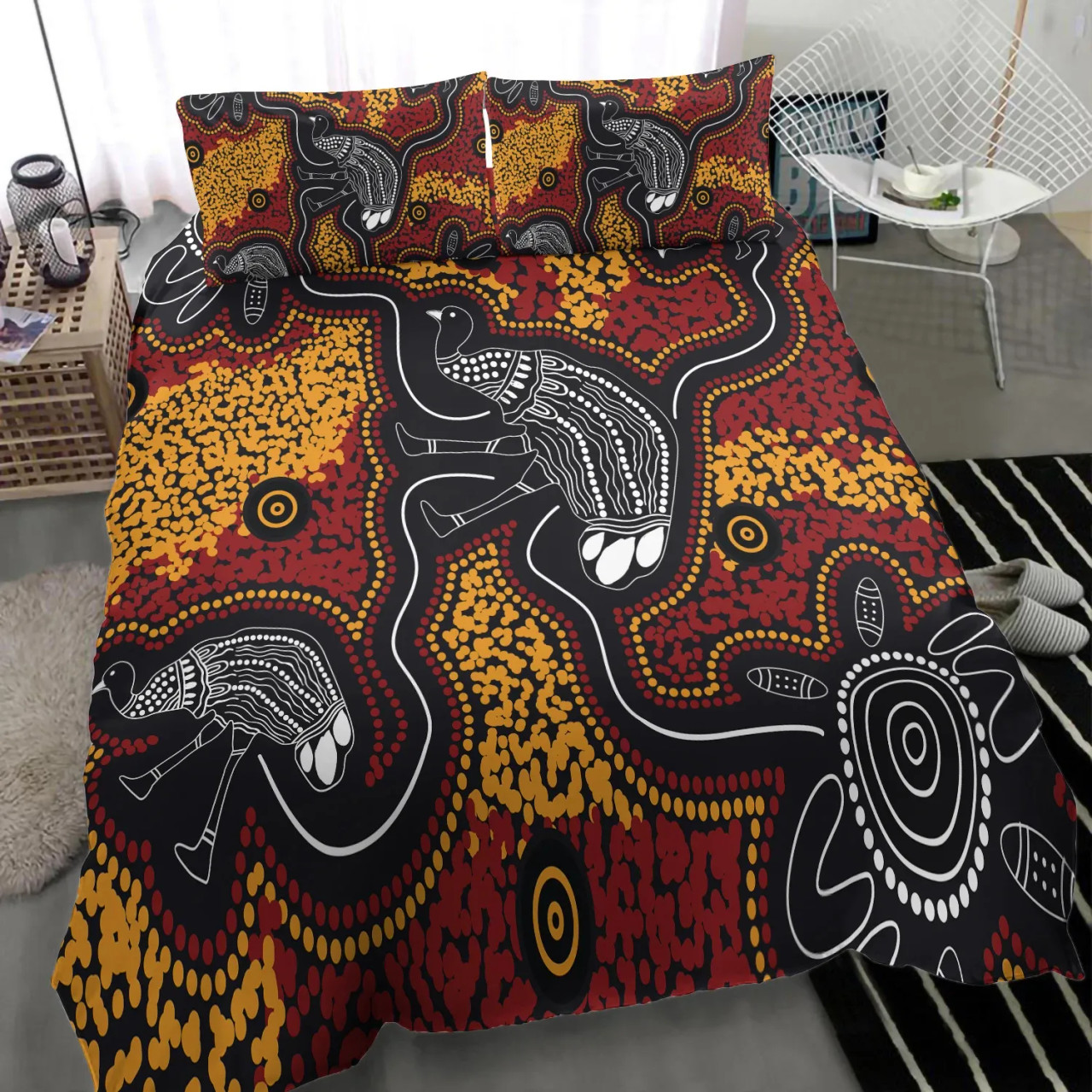 Australia Aboriginal Bedding Set Indigenous Emu Ver 1