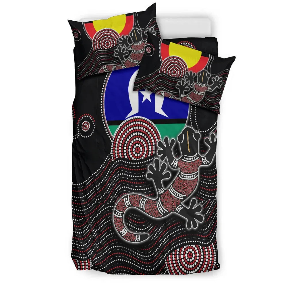 Donna Rioli Australia Aboriginal Bedding Set - Gecko with Torres Strait Islanders Flag