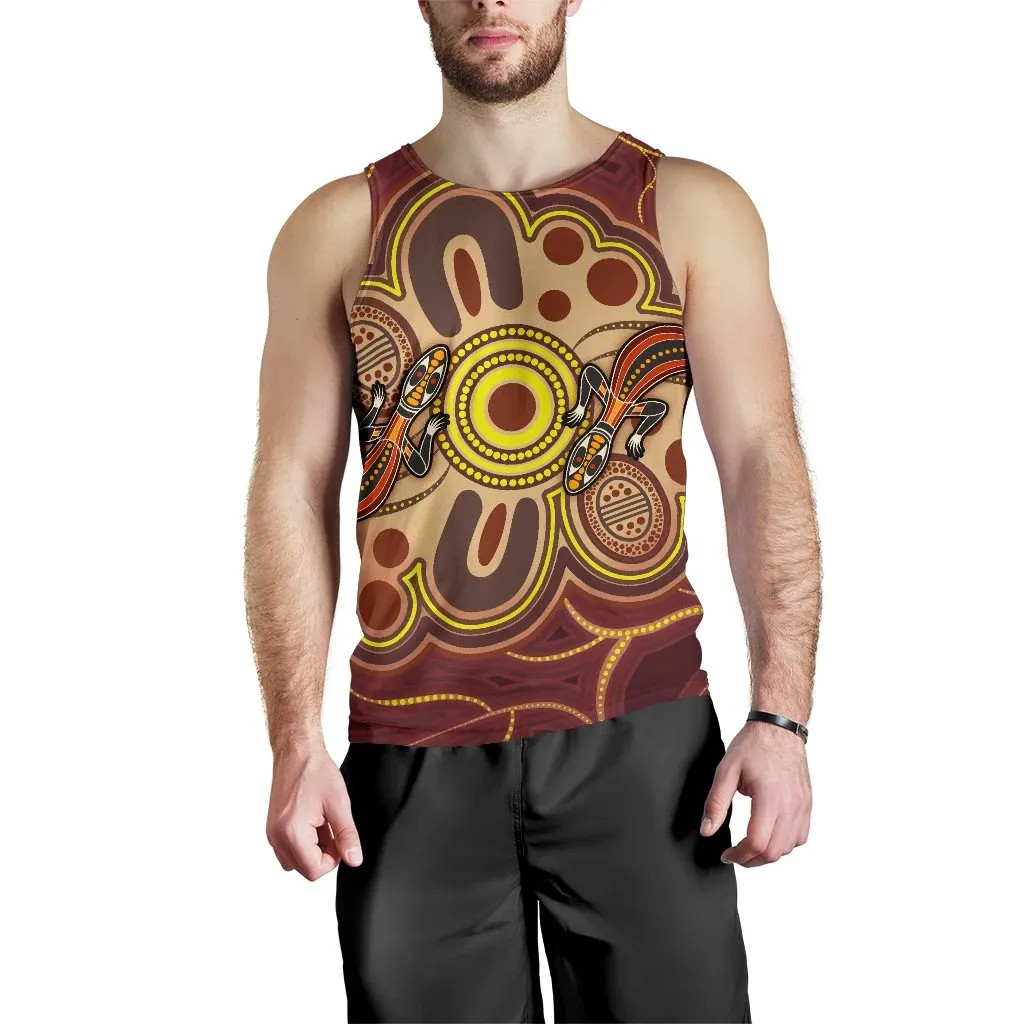 Aboriginal Men's Tank Top - Australia Lizard Dot Painting Art main image 1