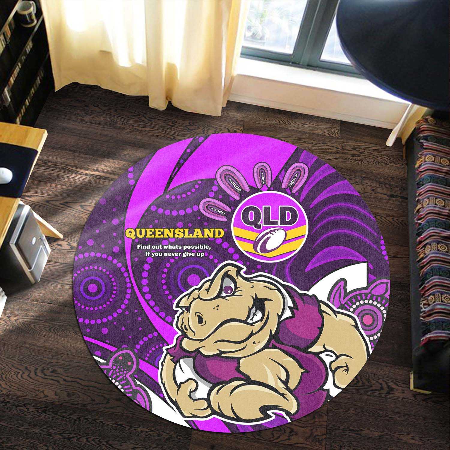 QueensLand Round Rug Queensland QLD Quotes with Cane Toad STATES OF ORIGINS Aboriginal Round Rug
