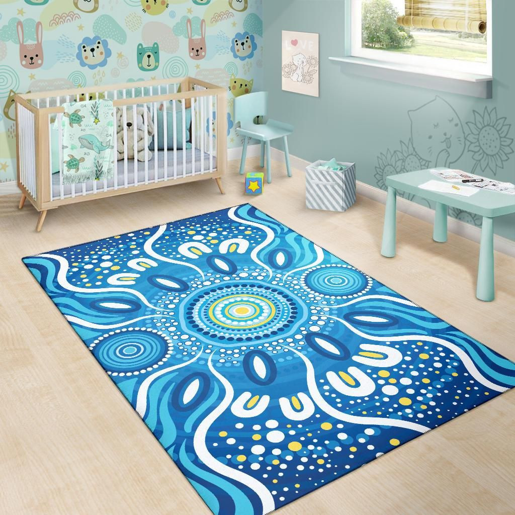 Australia Aboriginal Area Rug - Indigenous Dot Art Painting Blue Patterns