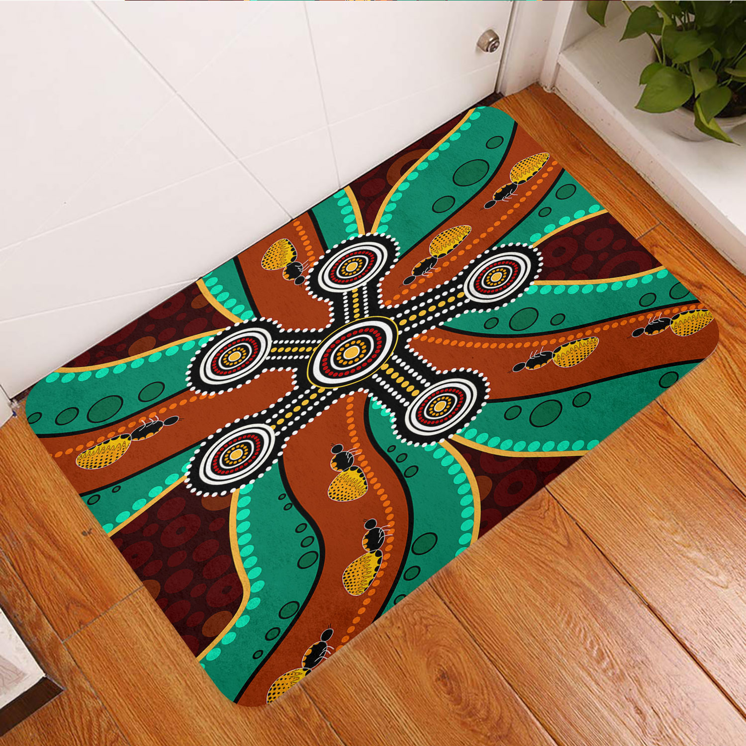 Australia Aboriginal Inspired Door Mat - Aboriginal dot art depicting ...