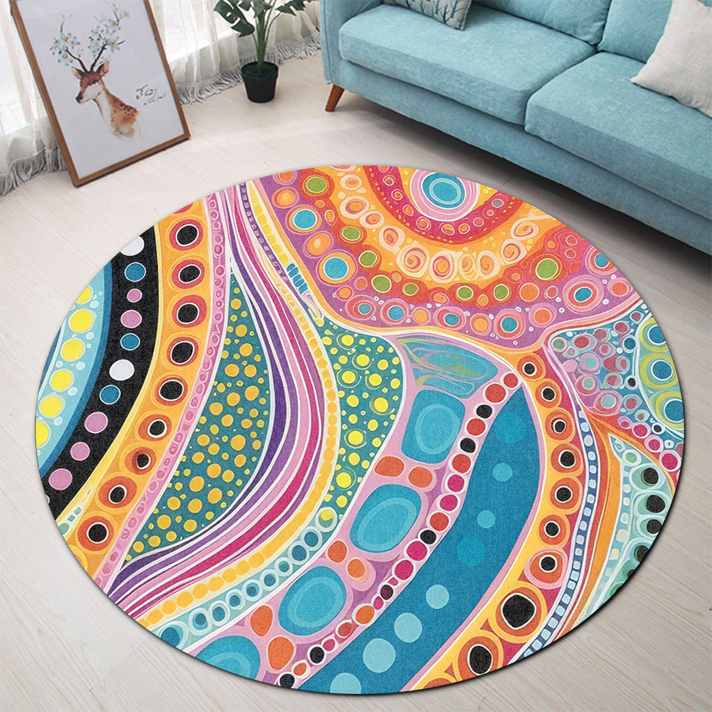 Australia Aboriginal Round Rug - Aboriginal Colourful Dots Art Inspired ...