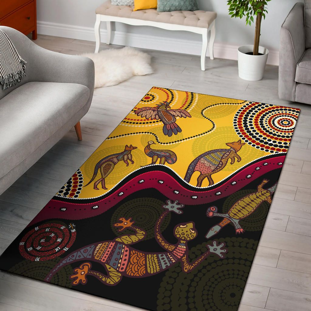 Australia Aboriginal Area Rug - Indigenous Animals Life Art