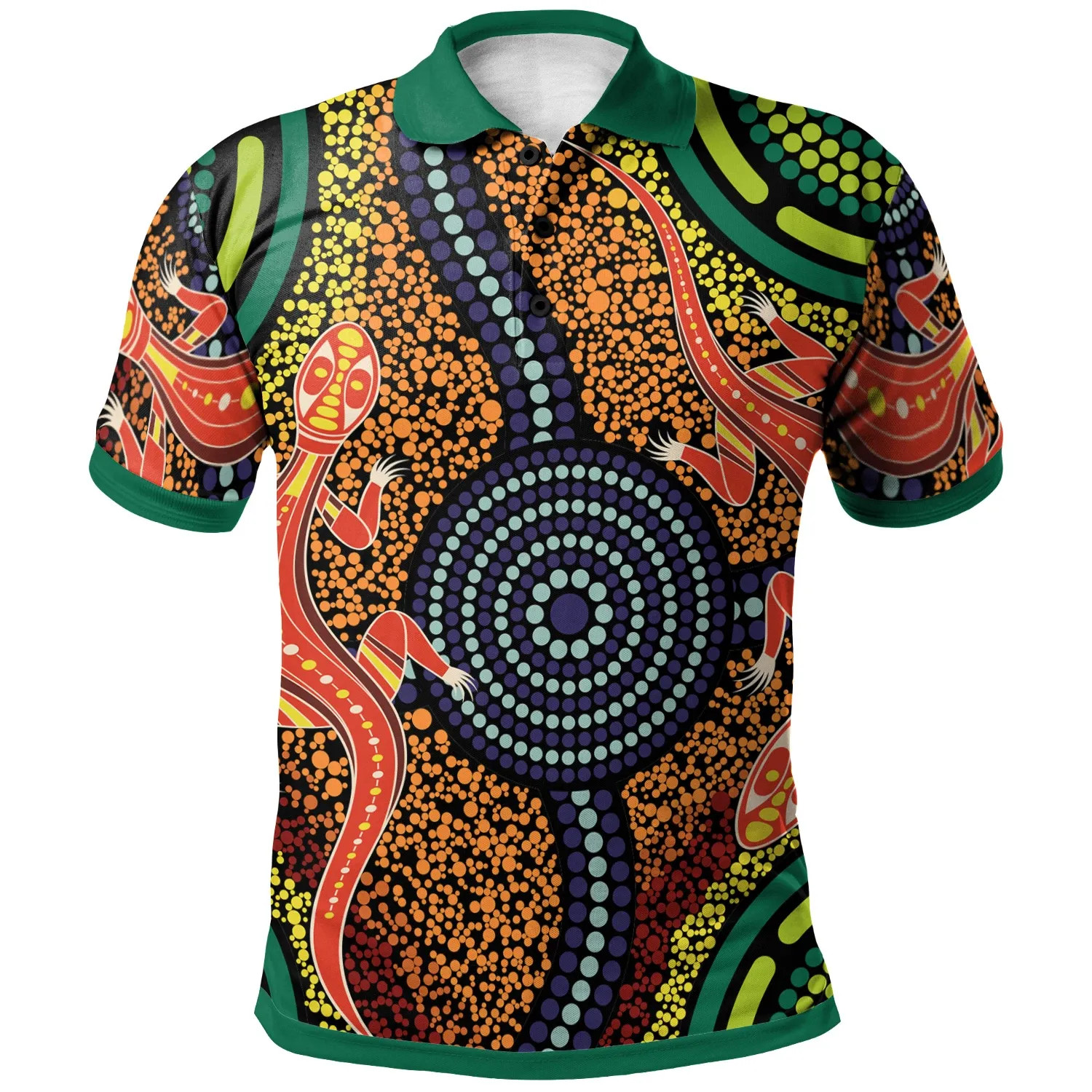 Aboriginal Polo - Aboriginal Flag Lizard Dot Painting Style Kid Polo Shirt