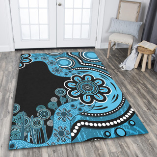 Australia Area Rug Aboriginal Indigenous Dot Painting Blue