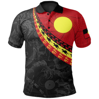Australia Aboriginal Polo Shirt - Indigenous Flag Circle Dot Painting