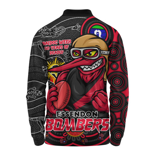 Essendon Long Sleeve Polo Shirt NAIDOC Week A Legacy Forged in 50 Years Of Deadly Spirit