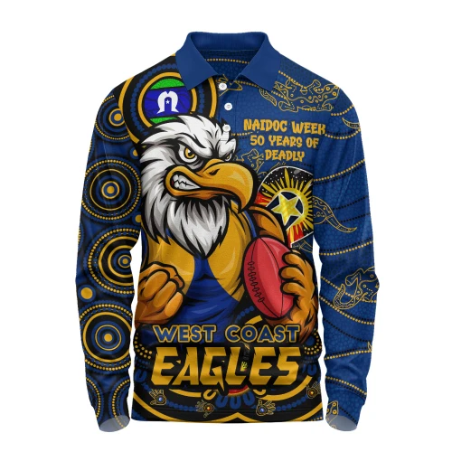 West Coast Eagles Long Sleeve Polo Shirt NAIDOC Week A Legacy Forged in 50 Years Of Deadly Spirit