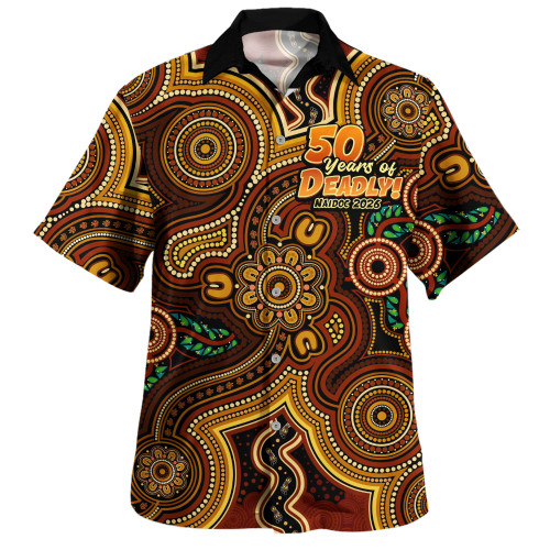 Indigenous Australian Aboriginal Hawaiian Shirt NAIDOC Week Golden Dreaming Dot Art