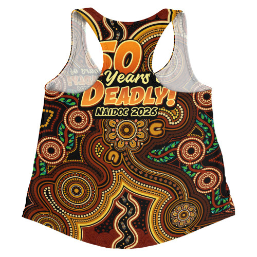 Indigenous Australian Aboriginal Women Racerback Singlet NAIDOC Week Golden Dreaming Dot Art