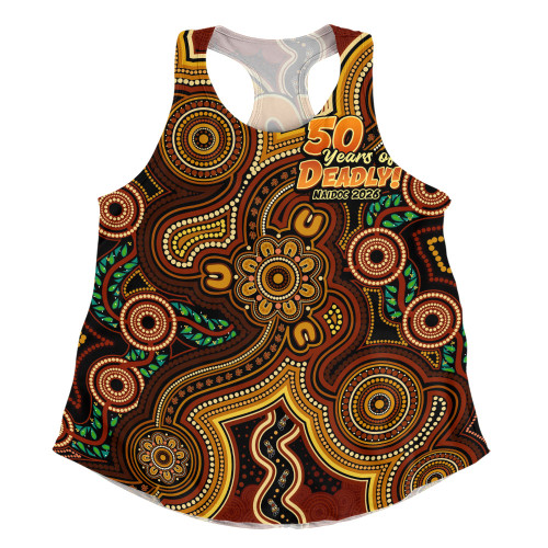 Indigenous Australian Aboriginal Women Racerback Singlet NAIDOC Week Golden Dreaming Dot Art