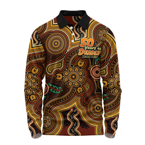 Indigenous Australian Aboriginal Long Sleeve Polo Shirt NAIDOC Week Golden Dreaming Dot Art