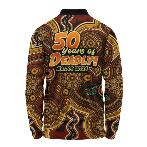 Indigenous Australian Aboriginal Long Sleeve Polo Shirt NAIDOC Week Golden Dreaming Dot Art