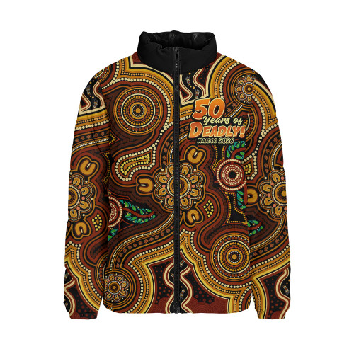 Indigenous Australian Aboriginal Padded Jacket NAIDOC Week Golden Dreaming Dot Art