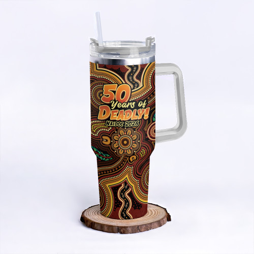 Indigenous Australian Aboriginal 40oz Tumbler NAIDOC Week Golden Dreaming Dot Art