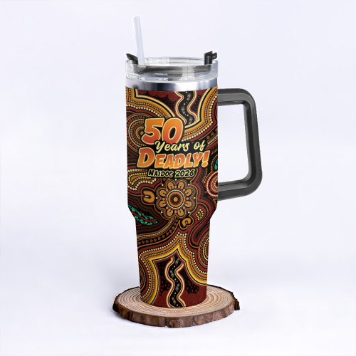 Indigenous Australian Aboriginal 40oz Tumbler NAIDOC Week Golden Dreaming Dot Art