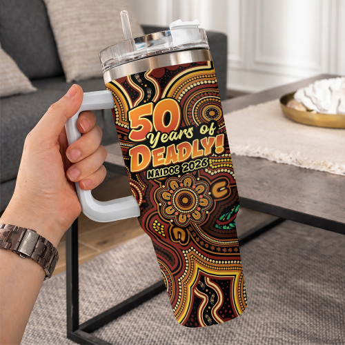 Indigenous Australian Aboriginal 40oz Tumbler NAIDOC Week Golden Dreaming Dot Art
