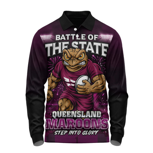 Queensland Maroons Long Sleeve Polo Shirt Origin Final Battle Rising Glory
