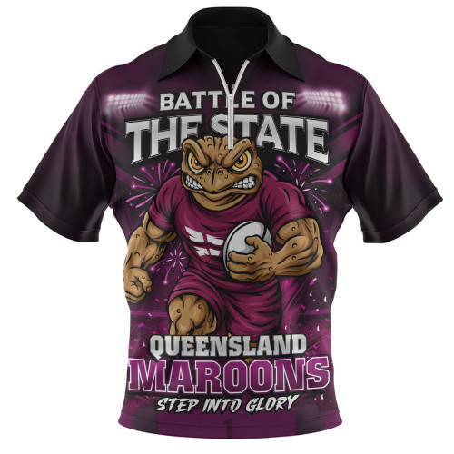 Queensland Maroons Zip Polo Shirt Origin Final Battle Rising Glory
