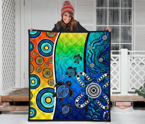 Australia Aboriginal Quilt - Indigenous Turtle Dot Painting Art Australia Aboriginal Quilt - Indigenous Turtle Dot Painting Art