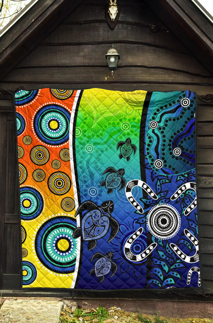 Australia Aboriginal Quilt - Indigenous Turtle Dot Painting Art Australia Aboriginal Quilt - Indigenous Turtle Dot Painting Art
