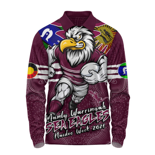 Manly Warringah Sea Eagles Long Sleeve Polo Shirt NAIDOC Week 2026 Forged In Deadly Spirit