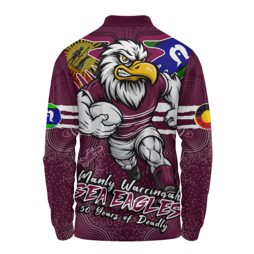 Manly Warringah Sea Eagles Long Sleeve Polo Shirt NAIDOC Week 2026 Forged In Deadly Spirit