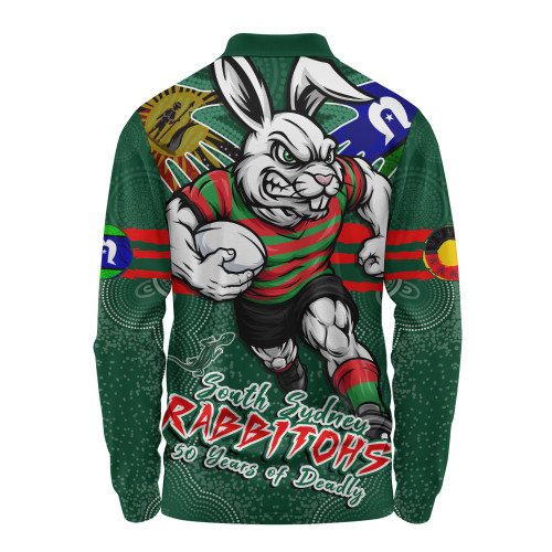 South Sydney Rabbitohs Long Sleeve Polo Shirt NAIDOC Week 2026 Forged In Deadly Spirit