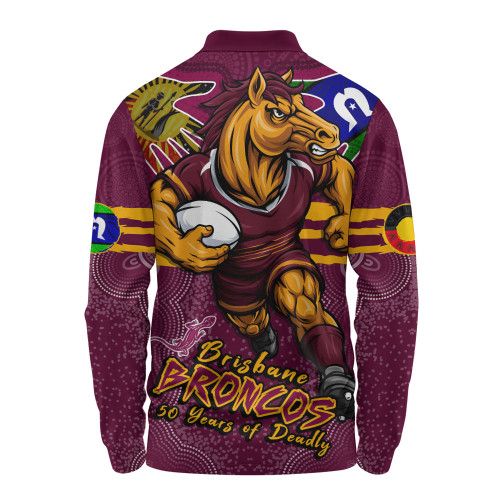 Brisbane Broncos Long Sleeve Polo Shirt NAIDOC Week 2026 Forged In Deadly Spirit