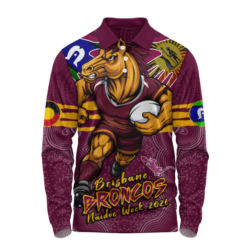 Brisbane Broncos Long Sleeve Polo Shirt NAIDOC Week 2026 Forged In Deadly Spirit